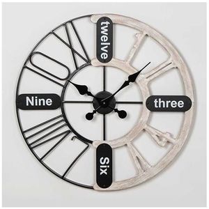 Wand klok 1xAA diameter 60 cm zwart/wit patina