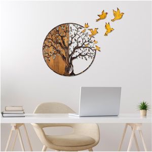 wand decoratie 92x71 cm boom en vogels hout/metaal