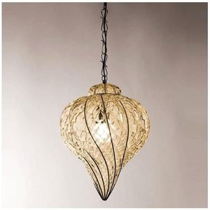 SIRU - Hanglamp aan een ketting GOCCIA 1xE27/60W/230V pr.25 cm beige/bruin Venetiaans glas