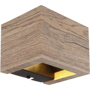 Industriële wandlamp hout, Esmee, met schakelaar