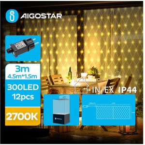 Aigostar - LED Kerst lichtsnoer voor buiten 300xLED/8 Functies 7,5x1,5m IP44 warm wit