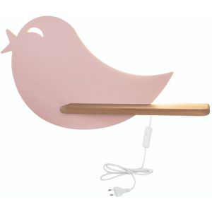 LED wandlamp voor kinderen inclusief plank BIRD LED/5W/230V roze/hout