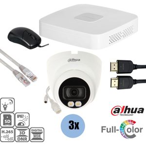 Set 3x Turret Full-Color 4MP + Recorder & Bekabeling
