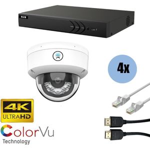 Kit, 4x Dome, 8Mp 4K Ultra HD ColorVu Binnen camera, met NVR en bekabeling