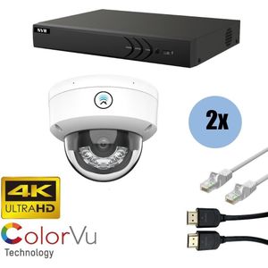 Kit, 2x Dome, 8Mp 4K Ultra HD ColorVu Binnen camera, met NVR en bekabeling