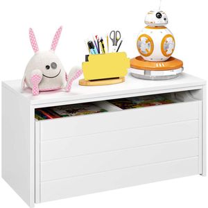 Bank Dressoir Kast met opberglades Kinderspeelgoed Boeken Organizer Box op wielen, hout, wit