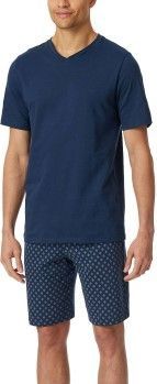 Schiesser Casual Essentials Short Pyjama V-neck Dunkelblau Baumwolle Medium Herren