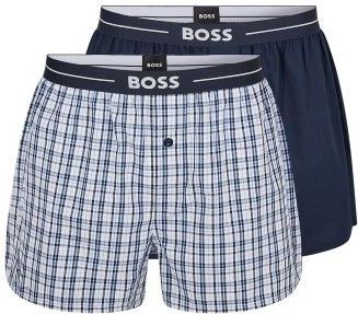 BOSS 2P Woven Boxer Shorts With Fly Blau Baumwolle Small Herren