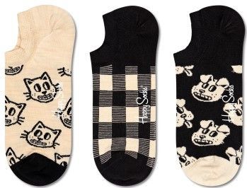 Happy socks 3P Pet No Show Sock Schwarz gemustert Baumwolle Gr 41/46