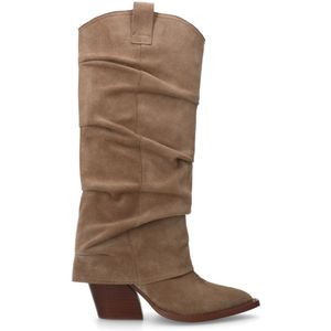 Beigefarbene Veloursleder-Cowboystiefel mit Umschlag