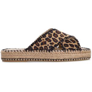 Veloursleder-Plateausandalen mit Leoprint
