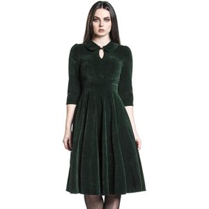H&R London - Rockabilly Medium-lengte jurk - Glamorous Velvet Tea Dress - XS tot 3XL - voor Vrouwen - donkergroen