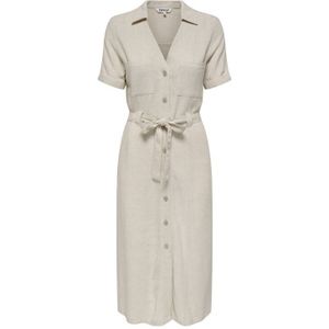 Only Medium-lengte jurk - ONLSIESTA SS LIN BL SHIRT DRESS PNT NOOS - XS tot XL - voor Vrouwen - beige
