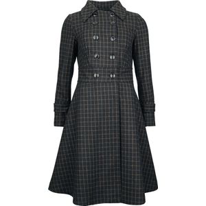 Voodoo Vixen - Rockabilly Lange jassen - Double Breasted Collared Check Coat - S tot XXL - voor Vrouwen - zwart-bruin