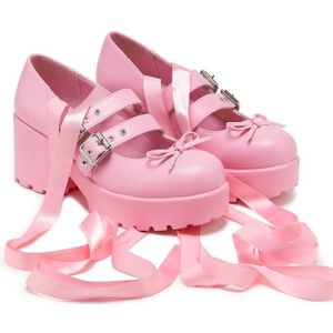 KOI - Rockabilly Hoge Hakken - Miyako Lace Up Ballet Shoes - EU36 tot EU40 - voor Vrouwen - roze