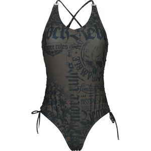 Rock Rebel by EMP Zwempak - Badpak met doodskoppen en vetersluiting - S tot XXL - voor Vrouwen - zwart