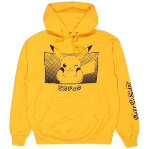 Uniseks Hoodie Pokémon Pikachu Katakana Geel - S