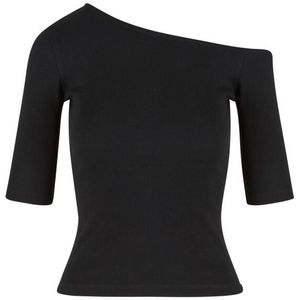 Urban Classics Shirt met lange mouwen - Dames biologische asymmetrische rib T-shirt - XS tot L - voor Vrouwen - zwart