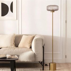 Staande lamp Klassiek goud glazen kap E27 'Finley' 142 cm