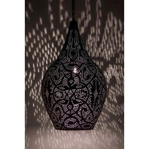 Marokkaanse hanglamp 'Vase' filigrain oosterse hanglamp vaas zwart/zilver 280mm