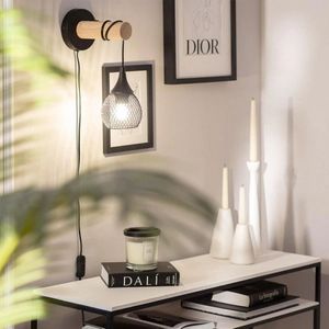 Wandlamp zwart slaapkamer 'Mona'  stekker E27 hout kooi