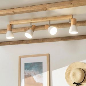 Plafondspot wit 'Karel' vier spots E14 fitting hout modern verstelbaar 67 cm