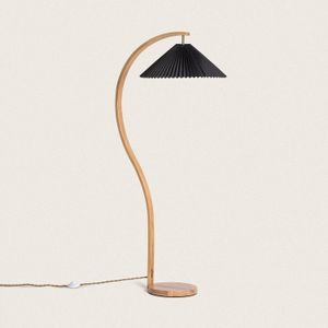Staande lamp hout zwart stoffen Seronga kap vloerlamp 146cm