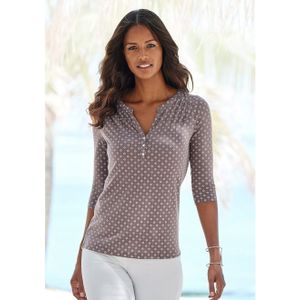 Lascana Shirt - Taupe - V-hals - Knoopsluiting - 3/4-mouwen