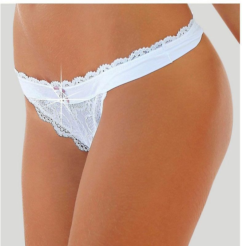 Lascana String Premium Dessous van delicate kant met fijne decoratieve strik en accessoire