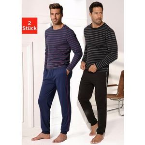 AUTHENTIC LE JOGGER Pyjama in een lang model met strepen van voorgeverfd garen (4-delig, Set van 2)