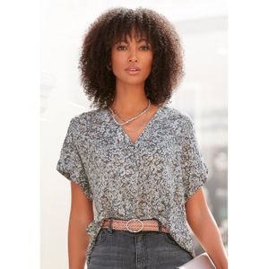 Vivance - Blouse - Grijs Gedessineerd - Korte Mouwen - V-hals
