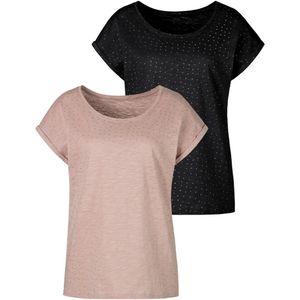 Vivance Shirt met korte mouwen Met zilverkleurige glitterstippen (Set van 2)