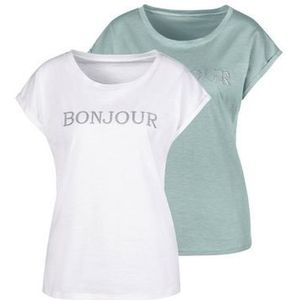 Vivance T-shirt met modieuze frontprint 'bonjour' (set, 2-delig)