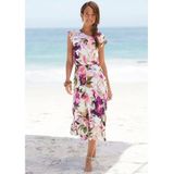 Beachtime Midi-jurk met bloemenprint en elastische tailleband, zomerjurk, strandjurk