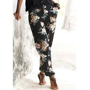 Lascana Strandbroek met bloemenprint en zakken, jersey broek, zomerbroek