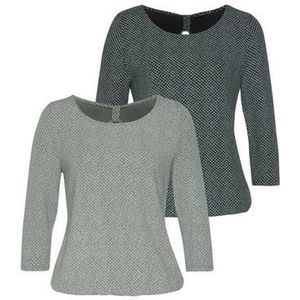 Lascana Shirt met 3/4-mouwen met kleine cut-out in de nek (Set van 2)