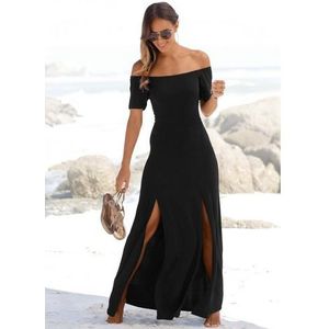 Lascana Maxi-jurk met lange splits en carmen-halslijn, off-the-shoulder, basic