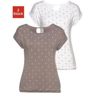 Lascana T-shirt met kleine cut-out in de nek (Set van 2)