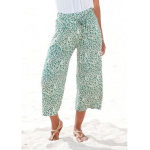 Beachtime Culotte met bladprint en striklint, luchtige lichtgewicht zomerbroek (Met een bindceintuur)