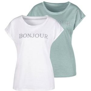 Vivance T-shirt Met frontdruk "Bonjour" in een zachte katoenkwaliteit (2-delig, Set van 2)