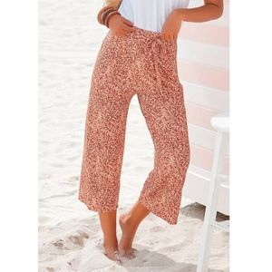 Beachtime Culotte met bladprint en striklint, luchtige lichtgewicht zomerbroek (Met een bindceintuur)