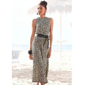 Lascana Jerseyjurk met all-over print, midi jurk, hoge sluiting, zomers-elegant