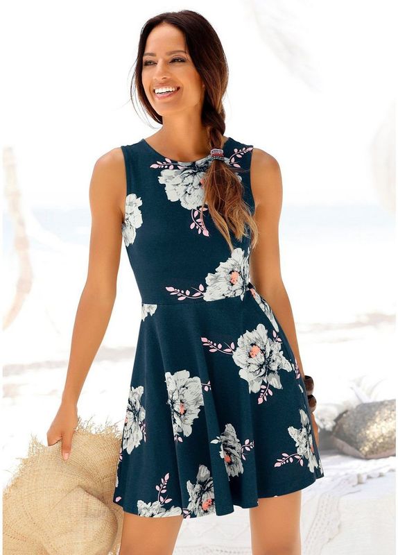 Beachtime Strandjurk met bloemenprint, mini jurk, katoenen zomerjurk