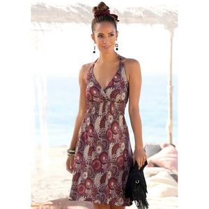 Lascana Jurk in haltermodel met all-over print en v-hals, zomerjurk, strandjurk