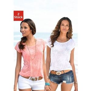 Beachtime T-shirt Etskantkwaliteit met iets transparante palmen (2-delig, Set van 2)