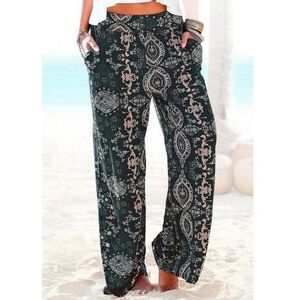 Lascana Strandbroek met etnische print en zakken, wide leg, marlene broek