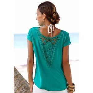 Lascana Strandshirt met kanten inzet, t-shirt, losse pasvorm, casual-chic