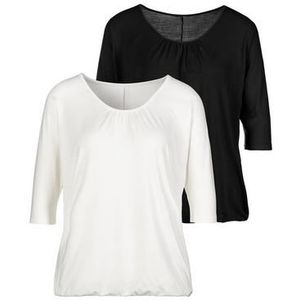 Lascana Shirt met 3/4-mouwen met fijne plooien bij de hals (Set van 2)