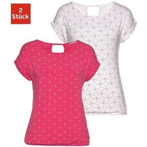 Lascana T-shirt met kleine cut-out in de nek (Set van 2)