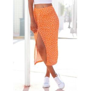 Vivance Jerseyrok met plooien aan de zijkant en split, midi rok met all-over print